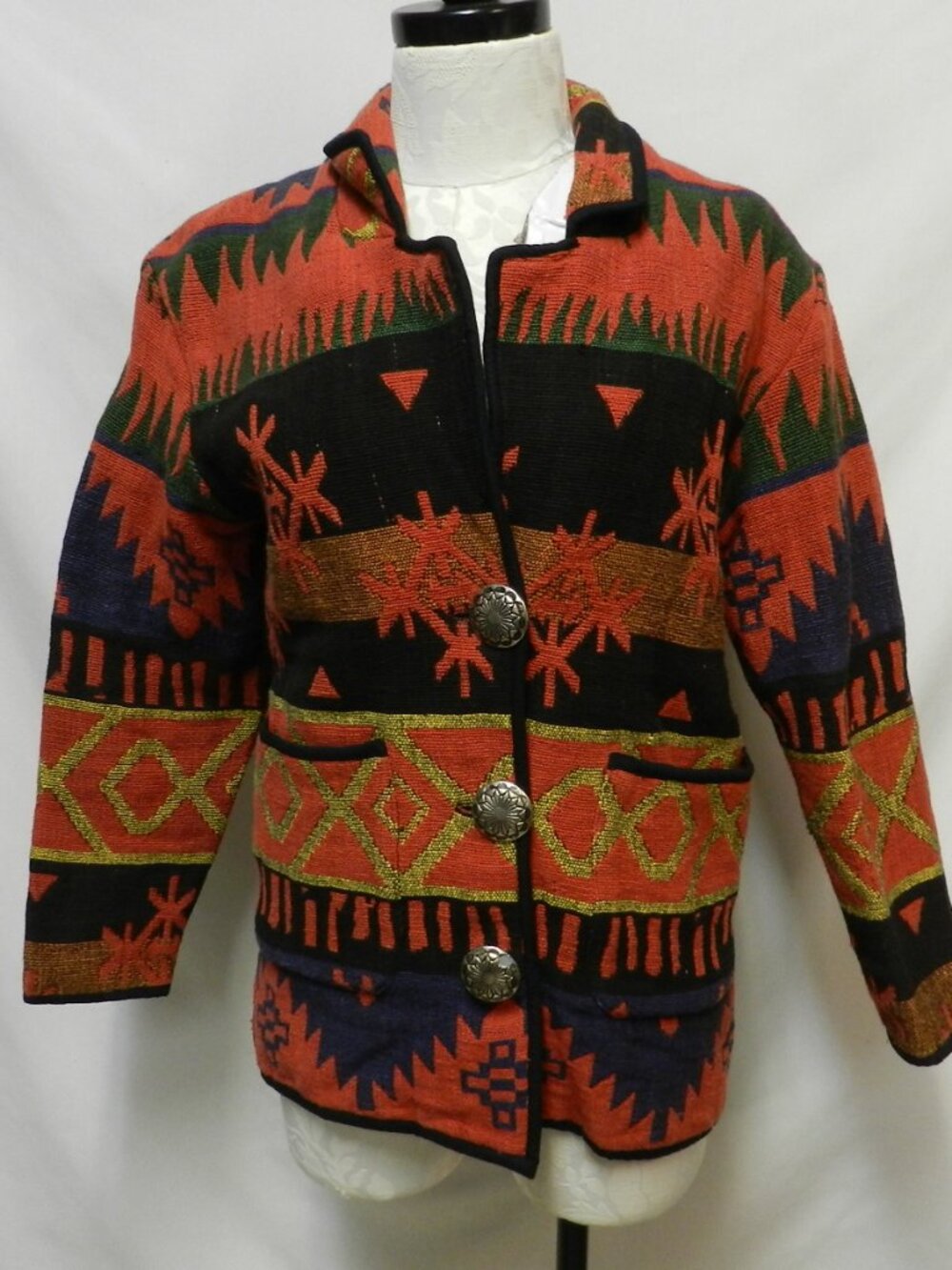 New Identity Southwest Blanket Aztec Cotton blazer jacket cover-up Sz Small Sm S